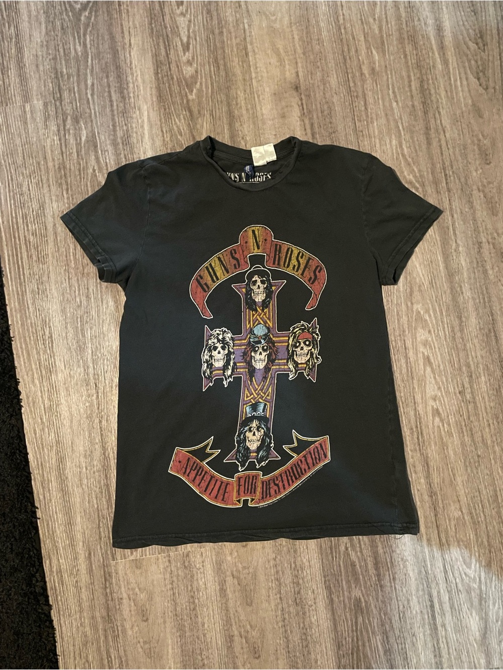 Divided Black Graphic Tee with Multicolor Rock Print